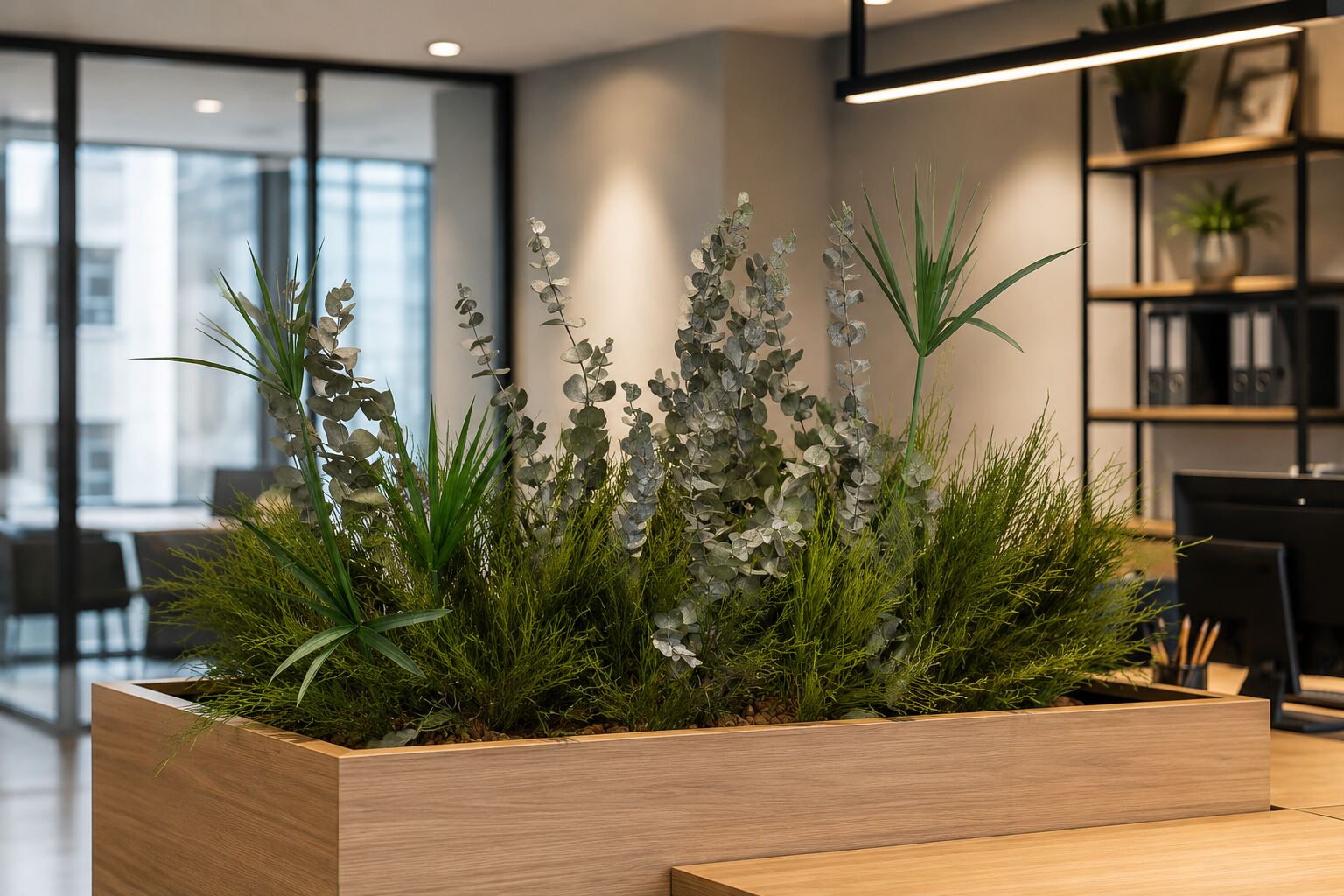 Jardinière de bureau avec eucalyptus stabilisés